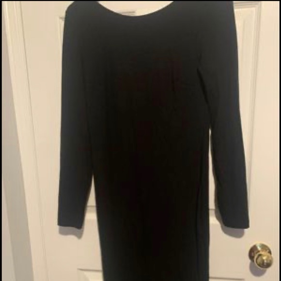 Black ribbed MIDI deep v backless dress - Picture 2 of 2